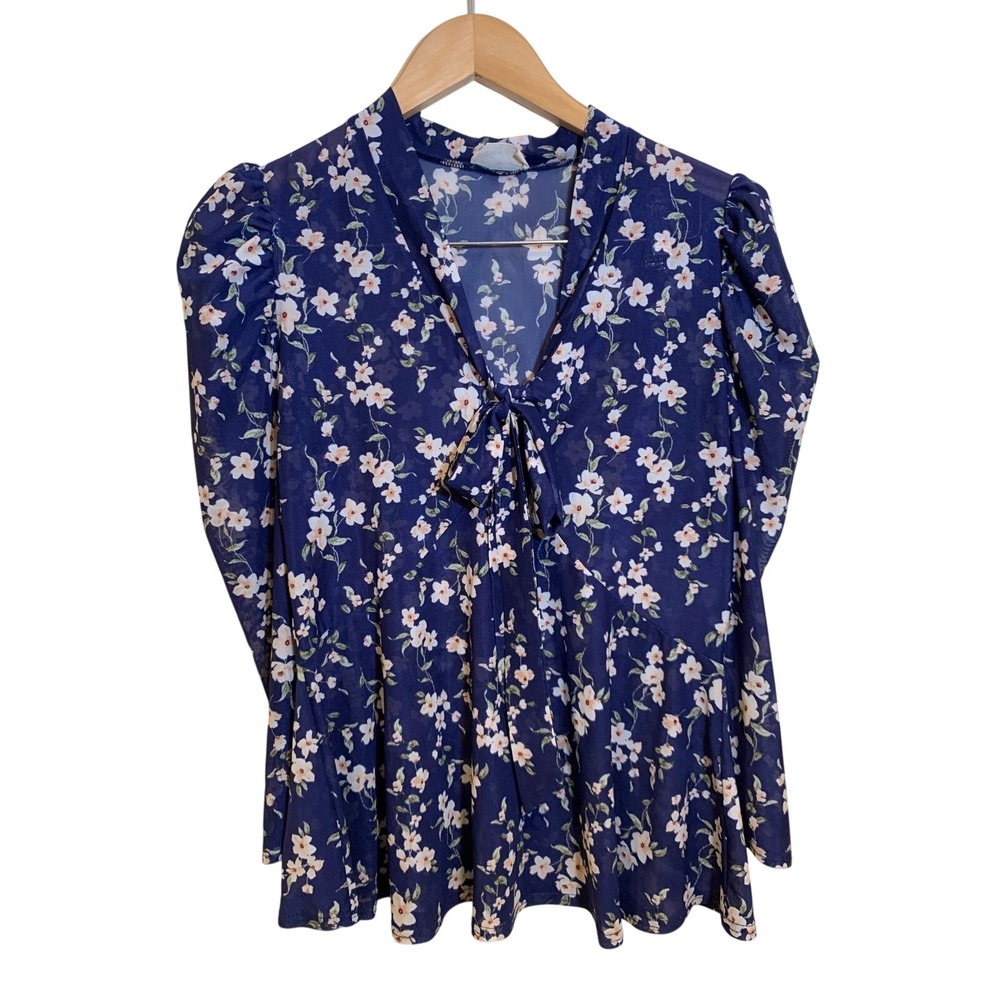 Fairy Floral Babydoll Top Sheer Puff Sleeve Whimsigoth Coquette Peplum Blouse M